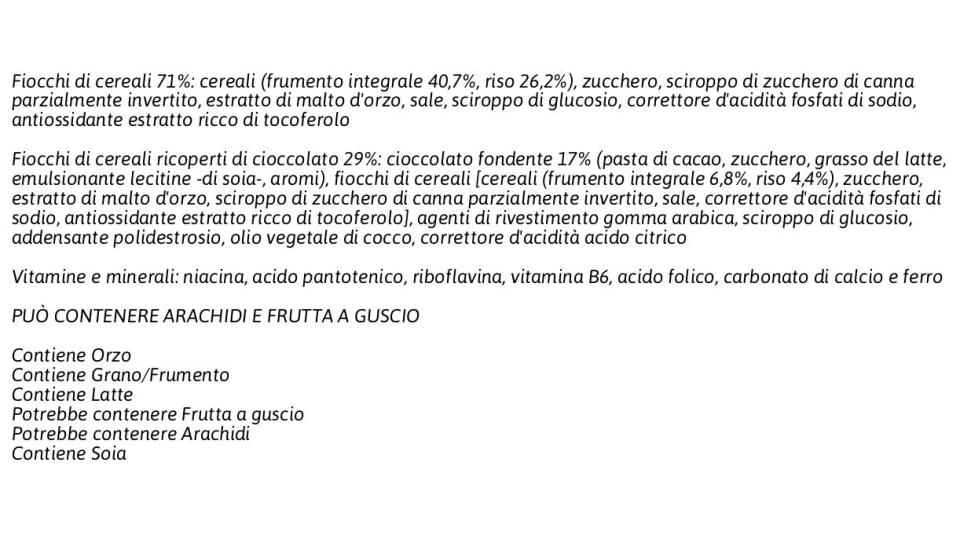 CIOCCOLATO FONDENTE Cereali integrali e fiocchi ricoperti di cioccolato fondente