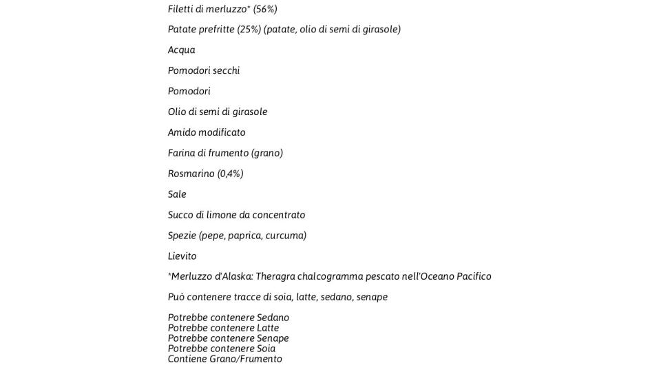 Filetti di Merluzzo d'Alaska con Patate e Rosmarino Gratinati Surgelati
