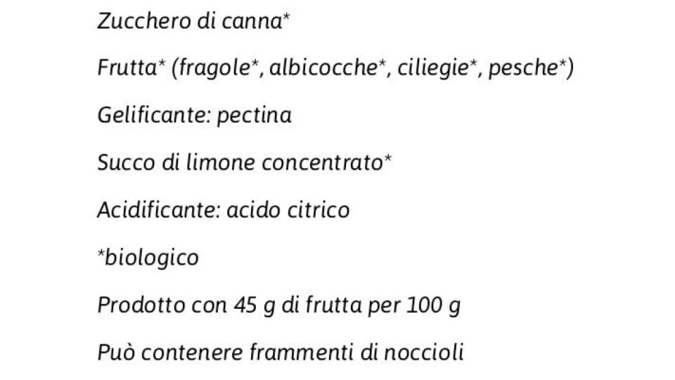 Bio Confettura Extra di Fragola Albicocca Ciliegia Pesca