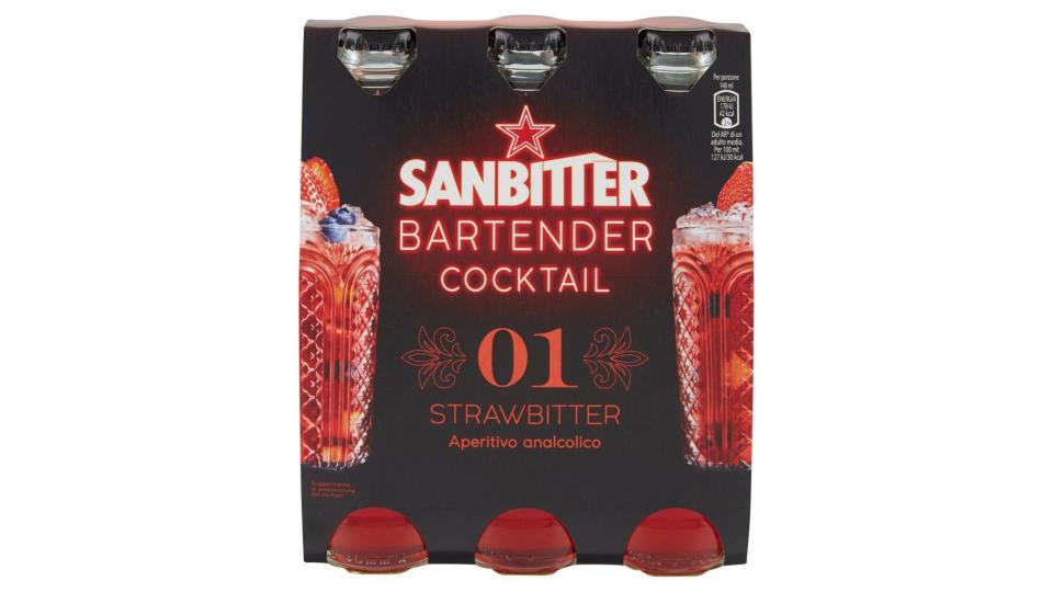 Bartender Cocktail Strawbitter, Aperitivo Analcolico 14cl x 3