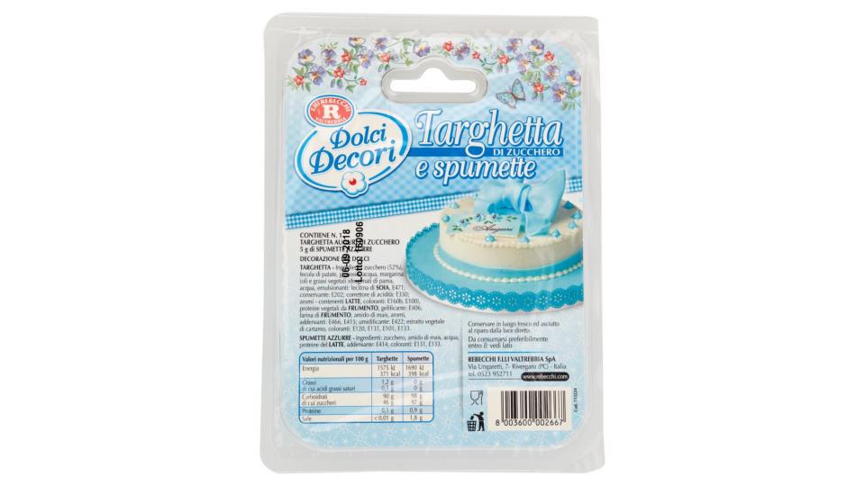 Dolci Decori Targhetta Auguri di Zucchero e Spumette Azzurra