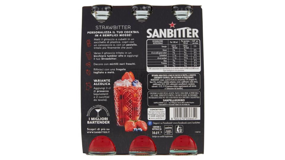 Bartender Cocktail Strawbitter, Aperitivo Analcolico 14cl x 3