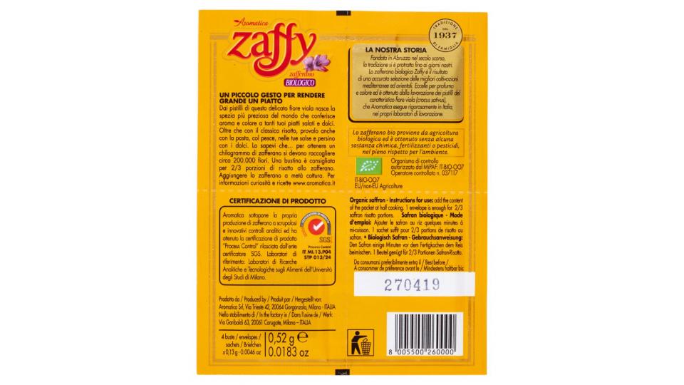 Zaffy Zafferano Biologico 4 x 0,13 g