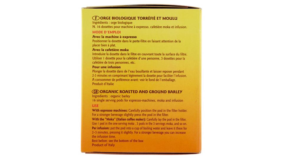 Bio Orzo Biologico Tostato Macinato Cialde Filtro per Espresso, Moka e Infusione