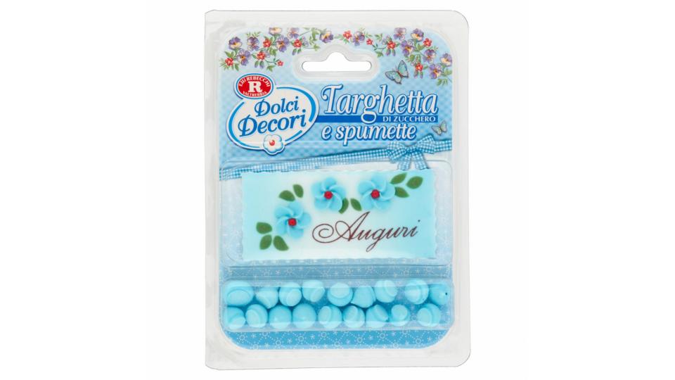 Dolci Decori Targhetta Auguri di Zucchero e Spumette Azzurra