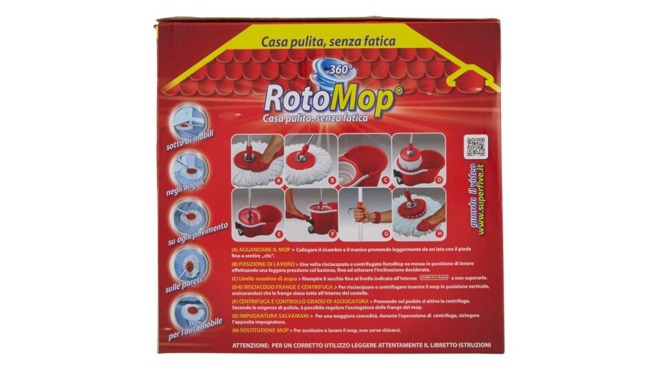 Rotomop 360° Kit Secchio + Mop con Frange in Microfibra 100%