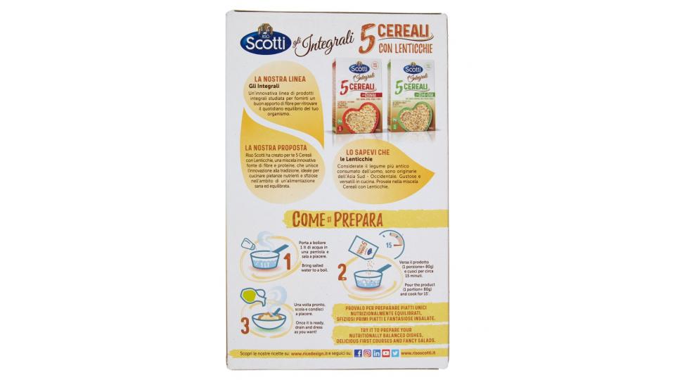 Gli Integrali 5 Cereali con Lenticchie Riso, Farro, Grano Saraceno, Segale e Avena