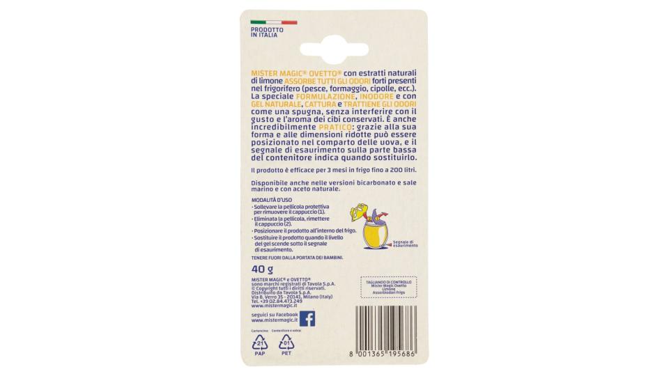 Ovetto Assorbiodori Frigo con Estratti Naturali di Limone