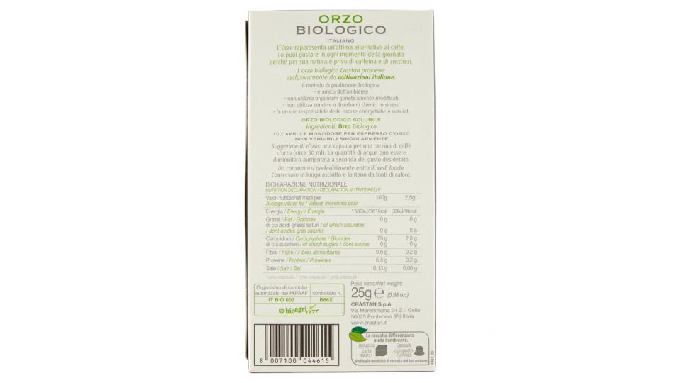 Orzo Biologico Italiano Capsule Compatibili con Macchine Nespresso* 10 x 2,5 g