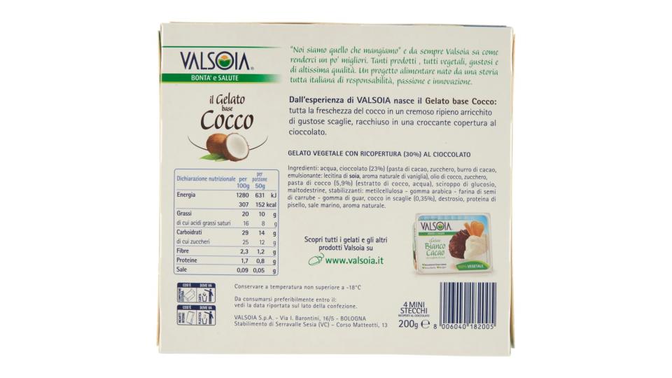 Il Gelato Base Cocco 4 Mini Stecchi Ricoperti al Cioccolato