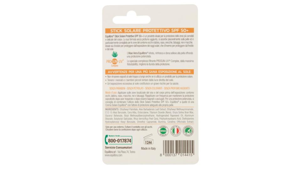 Aloe Stick Solare Protettivo Contorno Occhi, Labbra e Zone Sensibili Spf 50+