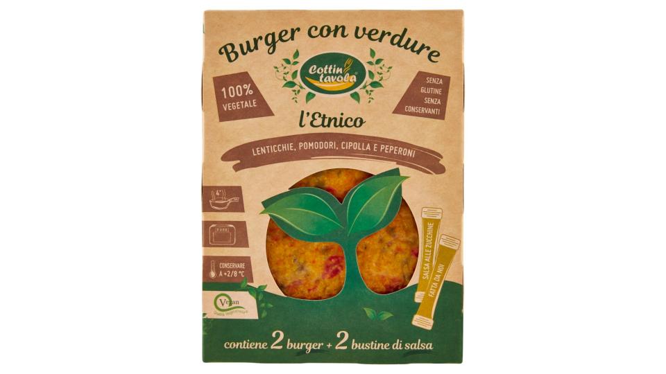 Cottin tavola Burger con verdure l'Etnico 2 x 120 g + bustine di salsa