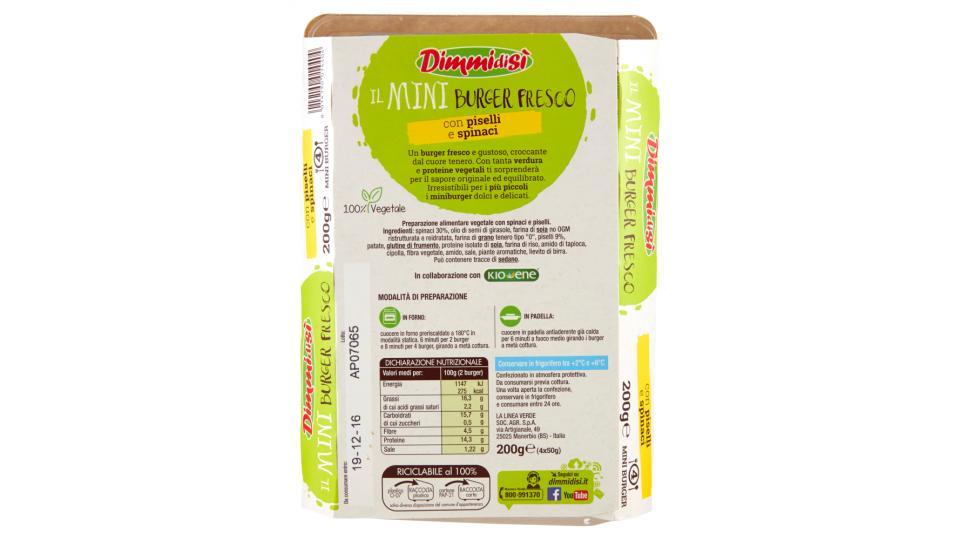 DimmidiSì il Mini Burger Fresco con piselli e spinaci