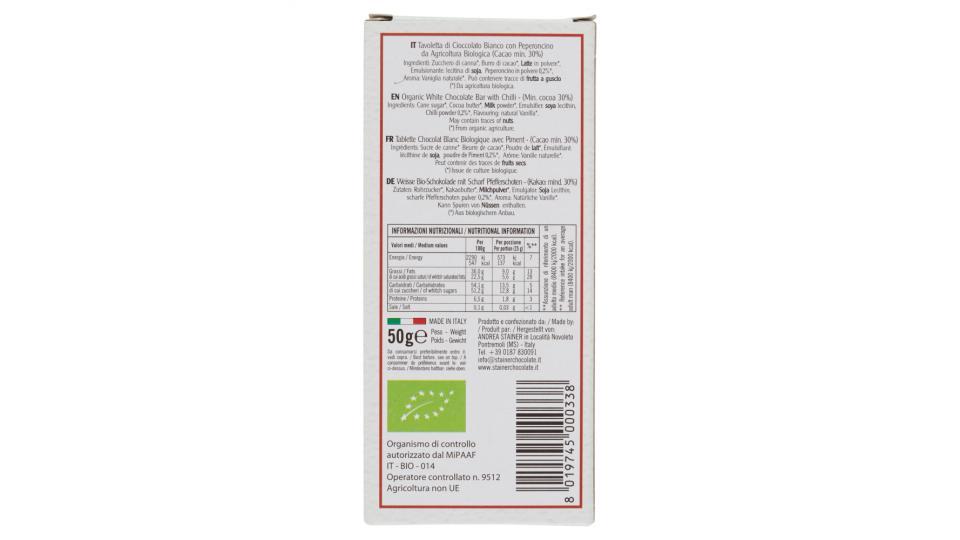 Stainer Bio Cioccolato Bianco con Peperoncino