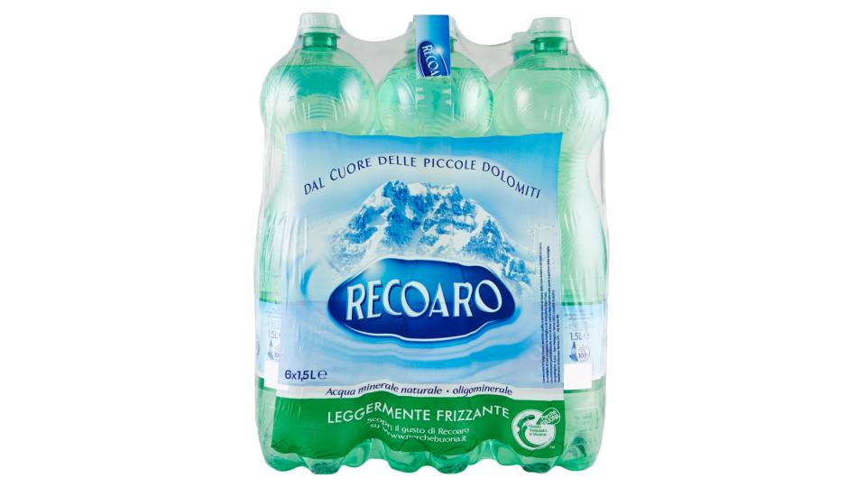 RECOARO, Acqua Minerale Leggermente Frizzante, Bottiglia Grande 1,5L x