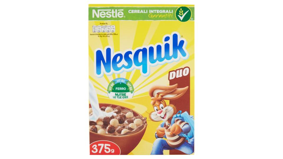 NESQUIK DUO Palline di cereali al cioccolato e palline ricoperte di cioccolato bianco