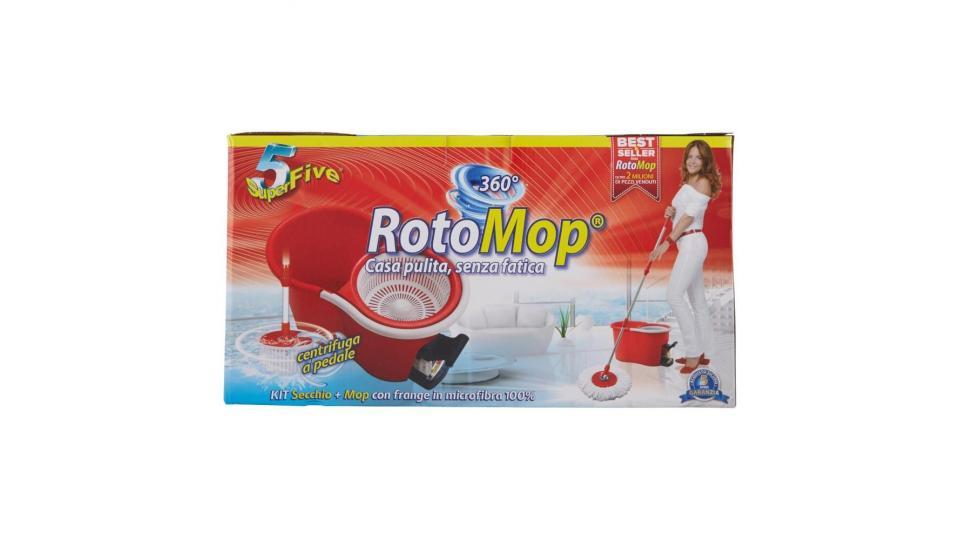 Super5 Rotomop Kit Secchio + Mop Con Frange In Microfibra 100%