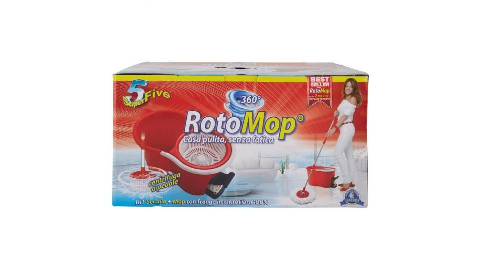 Super5 Rotomop Kit Secchio + Mop Con Frange In Microfibra 100%