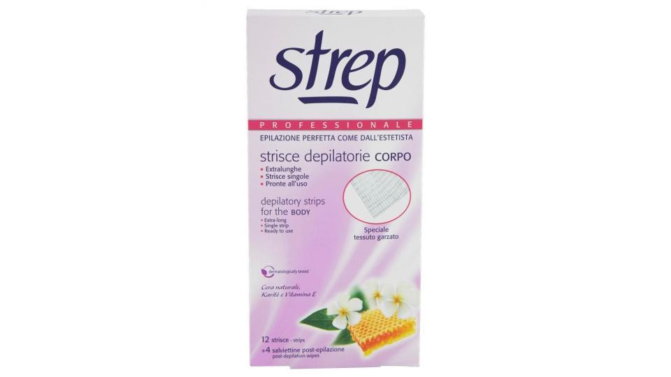 Strep Professionale Strisce Depilatorie Corpo 12 Strisce + 4 Salviettine Post-epilazione