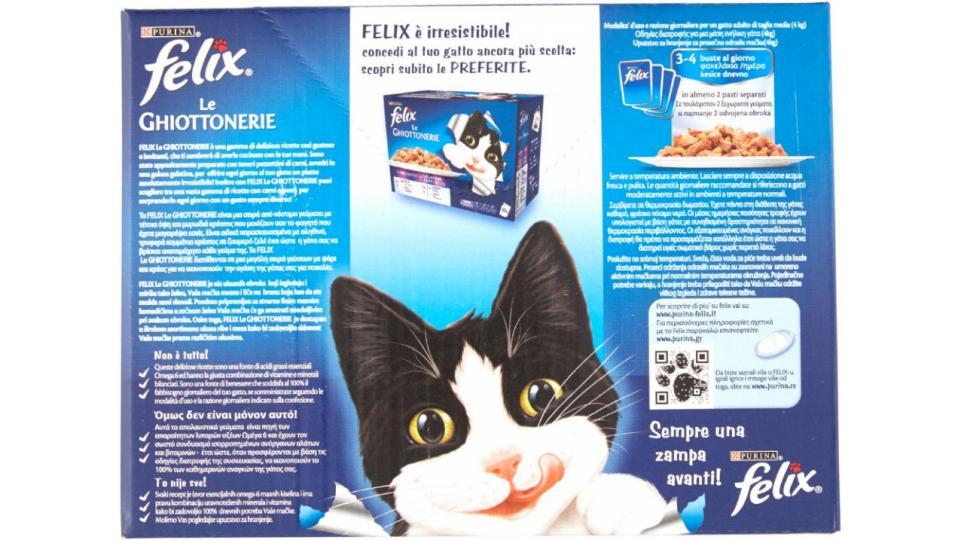 Purina, gatto Felix Le Ghiottonerie le varietà in gelatina platessa tonno coniglio pollo