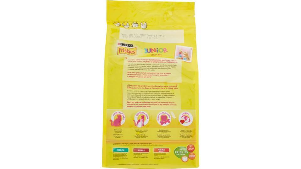 Purina, gatto Friskies crocchette Junior con pollo, latte e verdure aggiunte