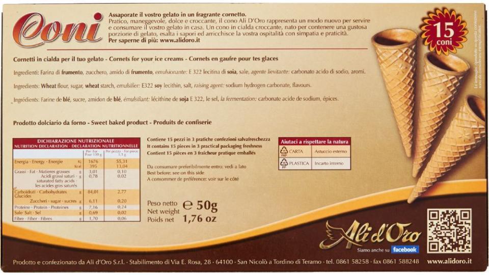 Ali d'Oro, coni cornetti in cialda