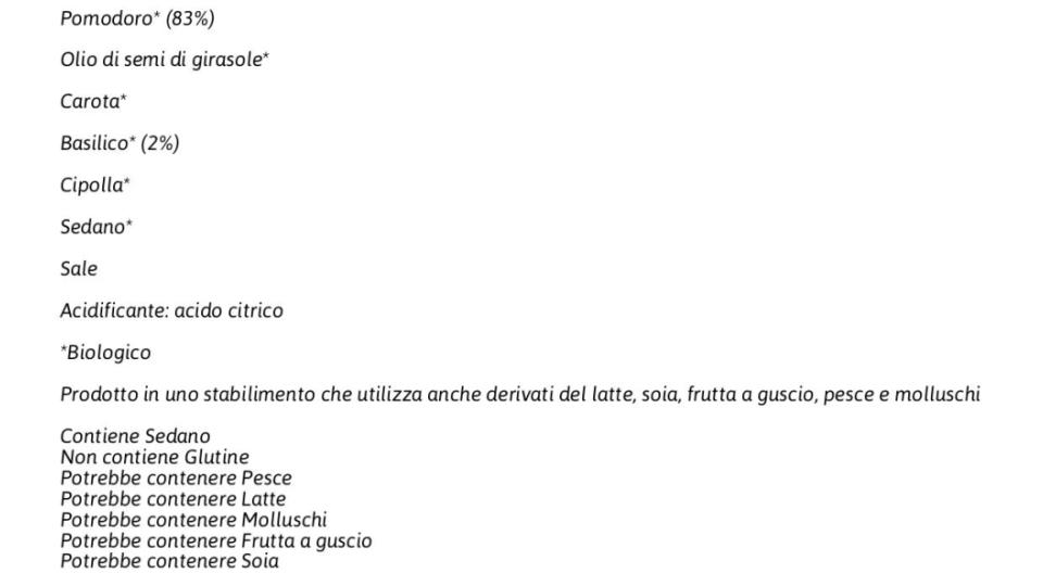 Sugo al Basilico Biologico