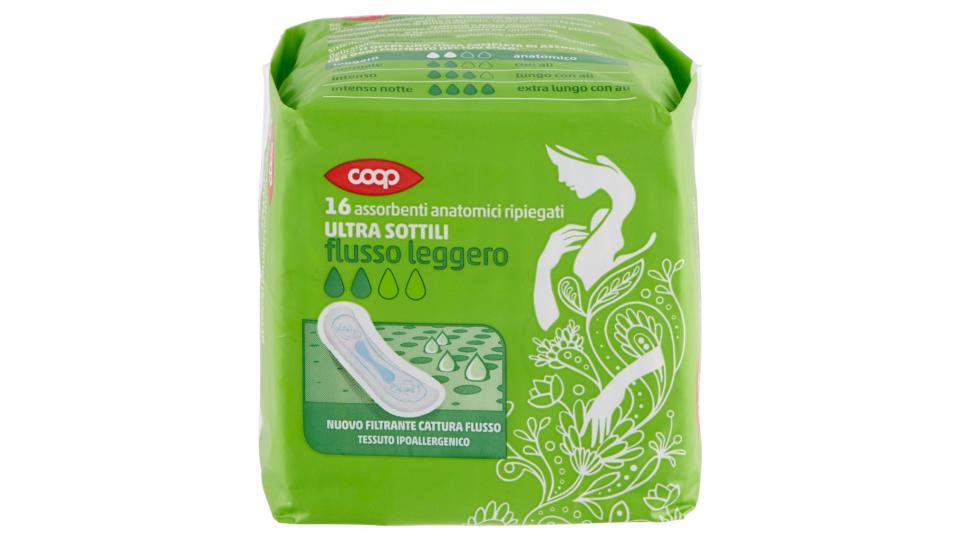 Assorbenti Anatomici Ripiegati Ultra Sottili Flusso Leggero 16 Pz