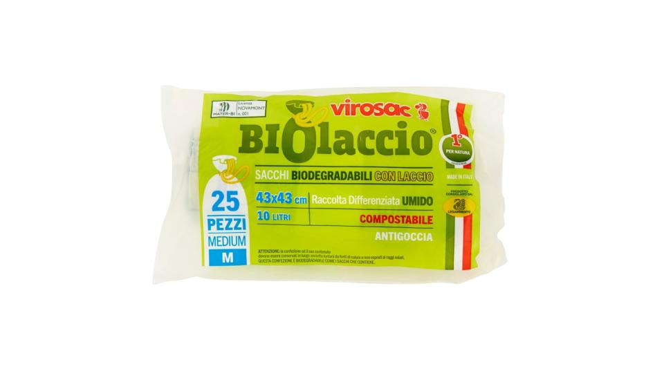Biolaccio Sacchi Biodegradabili con Laccio 43x43 Cm 10 Litri 25 Pz