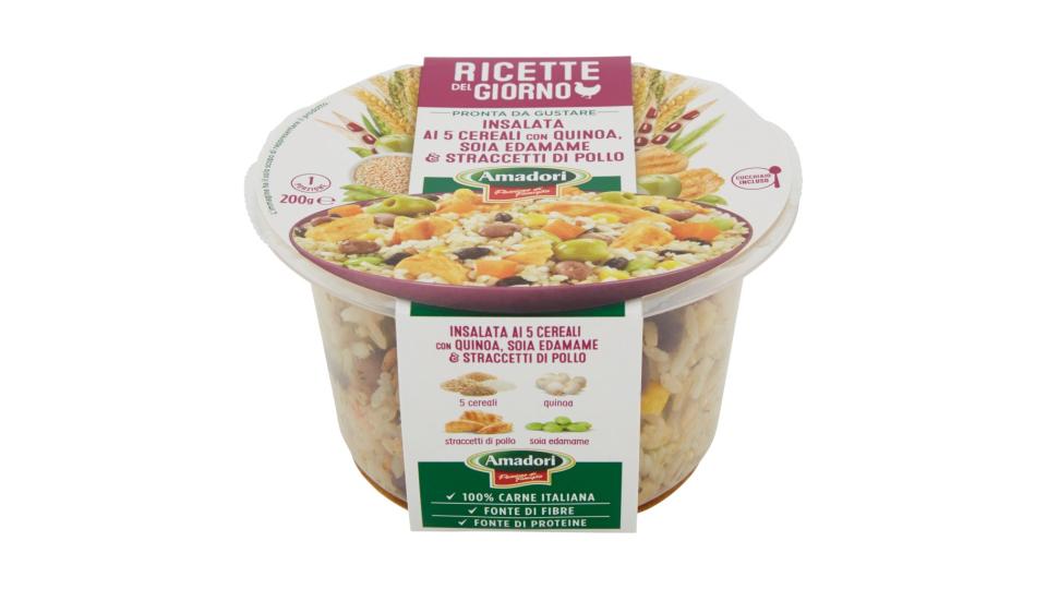 Ricette del Giorno Insalata ai 5 Cereali con Quinoa, Soia Edamame & Straccetti di Pollo