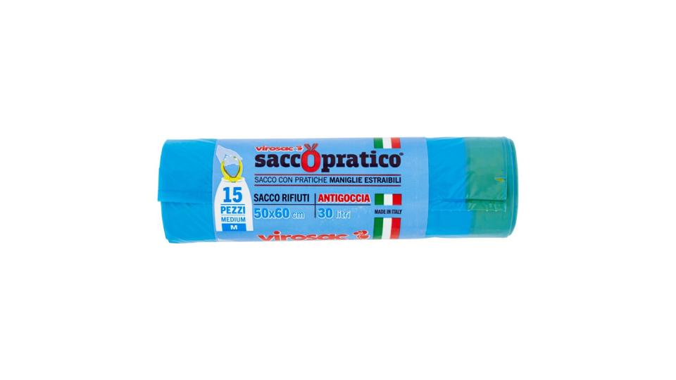 Saccopratico Sacco con Pratiche Maniglie Estraibili 50x60 Cm 30 Litri 15 Pz