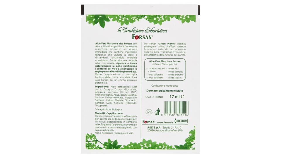 Aloe Vera Maschera Maschera Viso Monouso in Tessuto