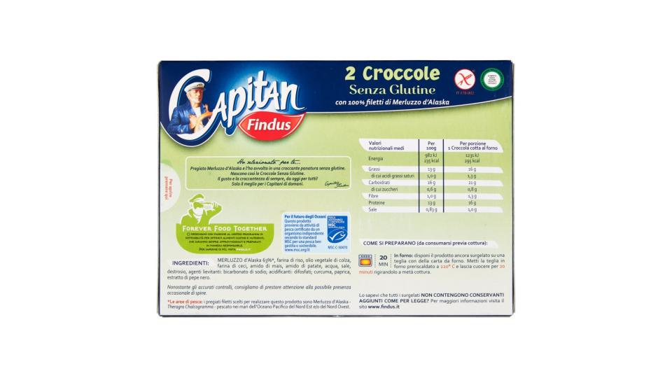 2 Croccole senza Glutine con 100% Filetti di Merluzzo d'Alaska