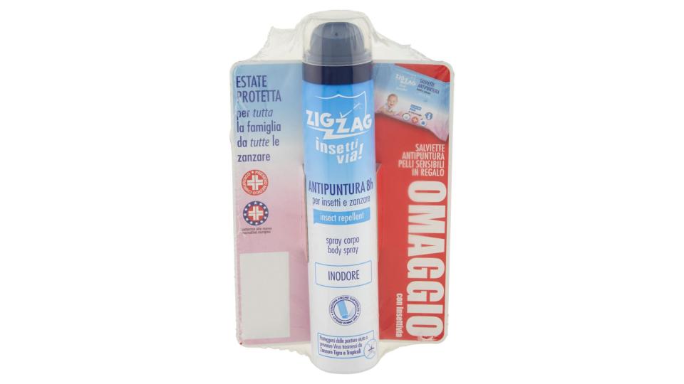 Antipuntura 8h per Insetti e Zanzare Spray Corpo 100 Ml + Salviette Antipuntura